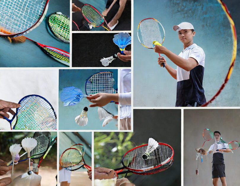 A Collage Of Badminton Action Shots Showcasing Different Techniques.