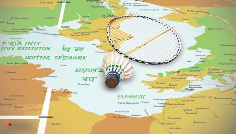 Overlay A Vintage Map (Perhaps Of India And England) With A Badminton Court And Shuttlecock. This Would Symbolize The Historical Journey Of Badminton From Its Origins In India To Its Development In England